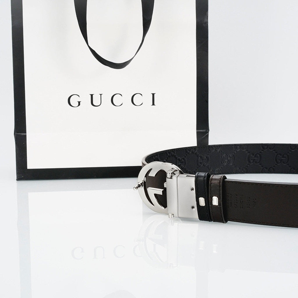 GG Reversible Leather Belt with Silver Buckle
