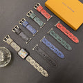 Leather Monogram Apple Watch Bands Leather Blue-YH24422